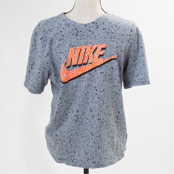 Nike Shirts Niki Swoosh Graphic Tshirt Neon Orange With Spattered